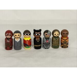 BIF BANG POW! PINMATES 7 DC MARVEL WOODEN FIGURINES CYBORG FLASH BLACK PANTHER